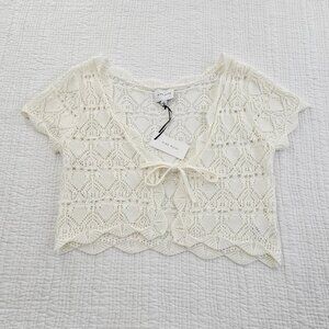 Pink Rose Crocheted Top NEW Size Large Ivory NWT Drawstring Closure Delecate